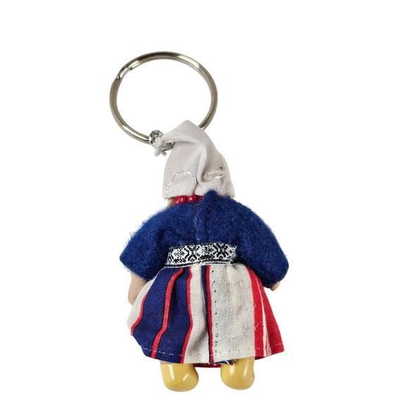 Vintage Dutch Girl Keychain Doll in Traditional Dress Braids Wooden Shoes 3" - Picture 3 of 11